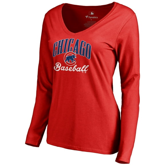 Women's Red Chicago Cubs Victory Script Long Sleeve T-Shirt