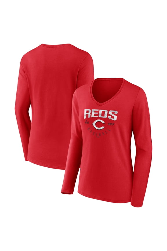 Women's Red Cincinnati Reds Live For It Long Sleeve Long Sleeve V-Neck T-Shirt