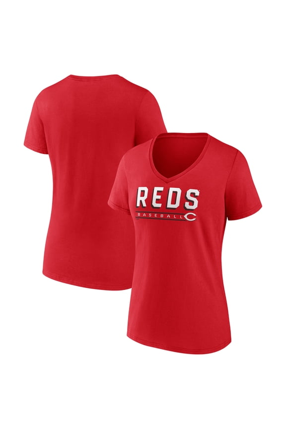 Women's Red Cincinnati Reds Primary Play V-Neck T-Shirt