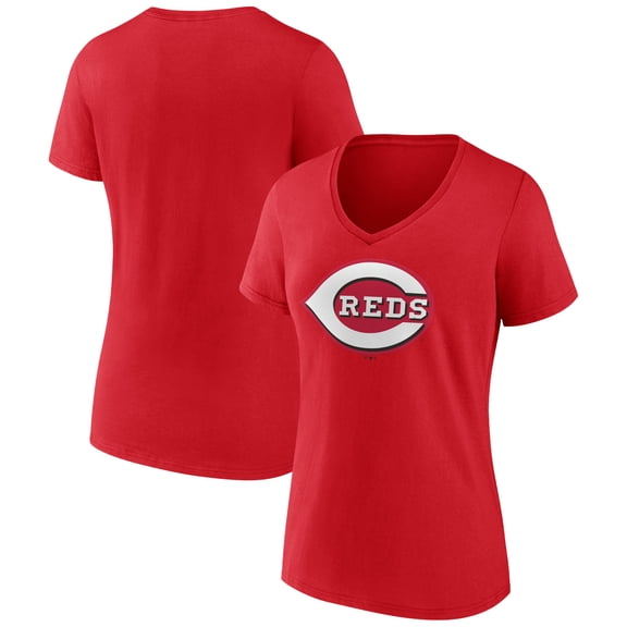 Women's Red Cincinnati Reds Team Color Primary Logo V-Neck T-Shirt