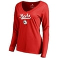 thumbnail image 1 of Women's Red Cincinnati Reds Team Lockup Slim Fit Long Sleeve V-Neck T-Shirt, 1 of 3