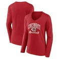 thumbnail image 1 of Women's Red Cincinnati Reds Victory Script Long Sleeve V-Neck T-Shirt, 1 of 3