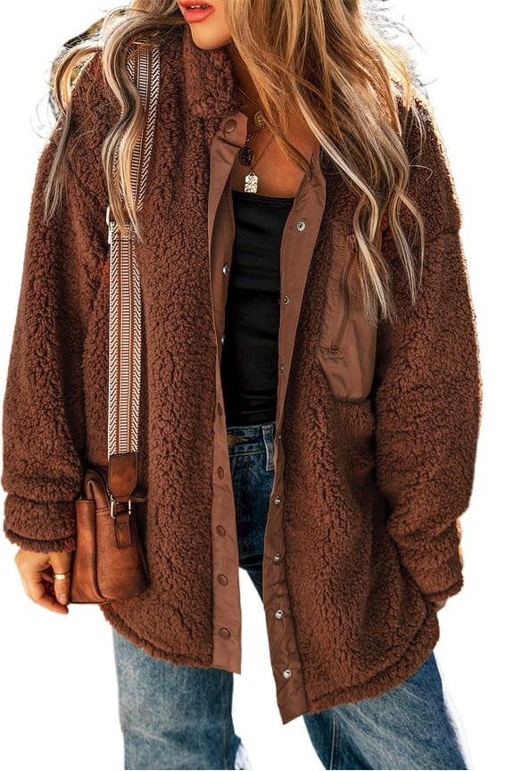 Women's Red Clay Faux Shearling Teddy Bear Long Sleeve Jacket | [ZhiHiMeRi] | (US 16-18)XL
