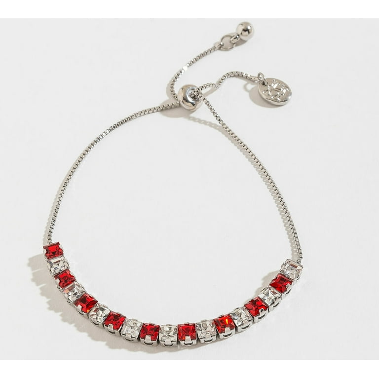 Women s Red Clear Rhinestone Pull Cord Silver Bracelet by Howard s