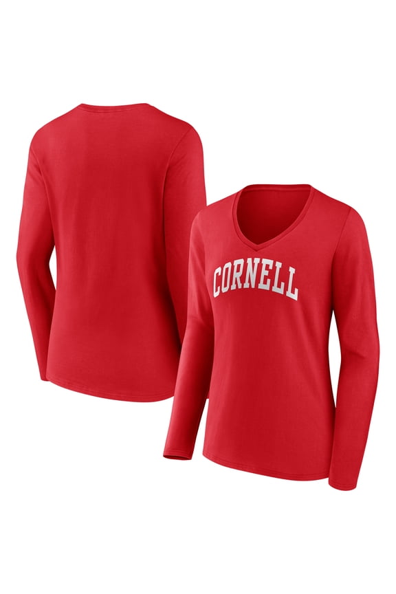 Women's Red Cornell Big Red Arch Long Sleeve V-Neck T-Shirt