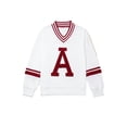 thumbnail image 1 of Women's Red Dahlia Letter A Varsity Striped V-Neck Sweatshirt for Daily Wear, XL, 1 of 12