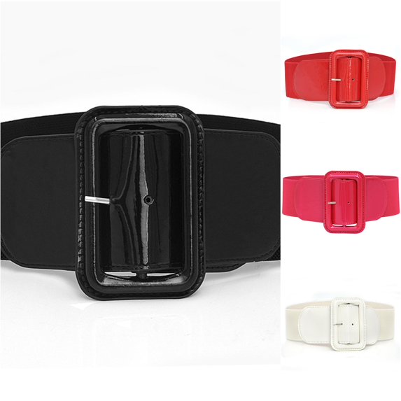 Women's Red Elastic Belt with Down Jacket Closing Waist Seal Wide Belt Brown Black