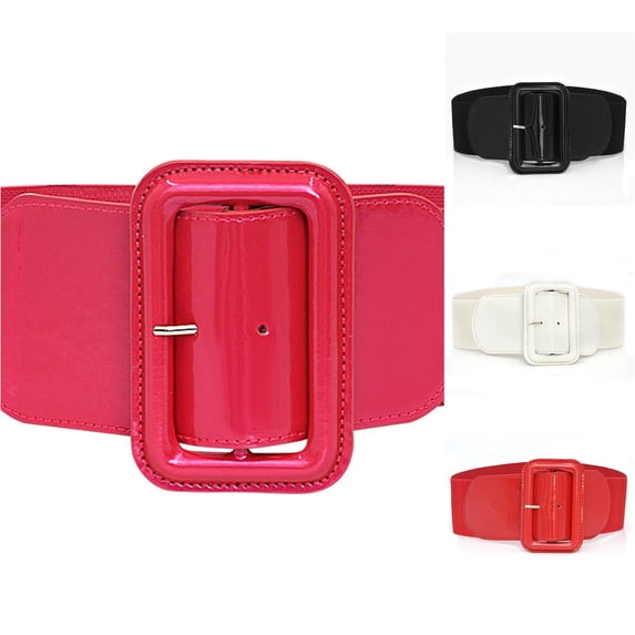 Women's Red Elastic Belt with Down Jacket Closing Waist Seal Wide Belt Brown Black