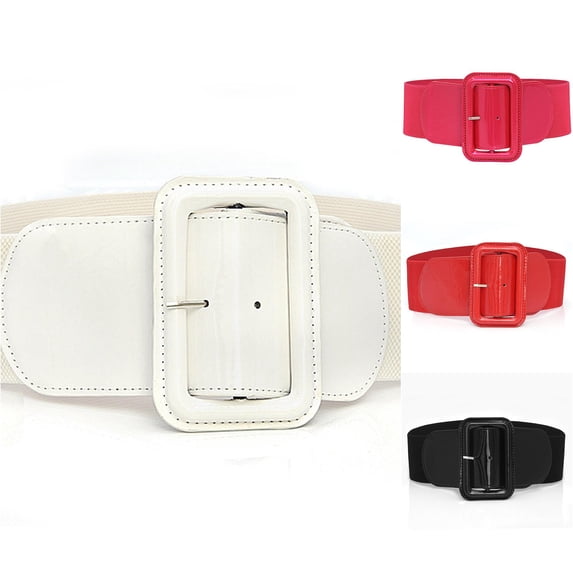 Women's Red Elastic Belt with Down Jacket Closing Waist Seal Wide Belt Brown Black