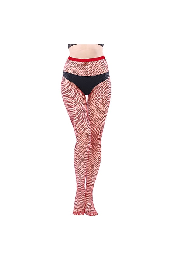 Women's Red Fishnet Tights One Size Sheer Stretchy Mesh Stockings for Party, Cosplay & Daily Wear