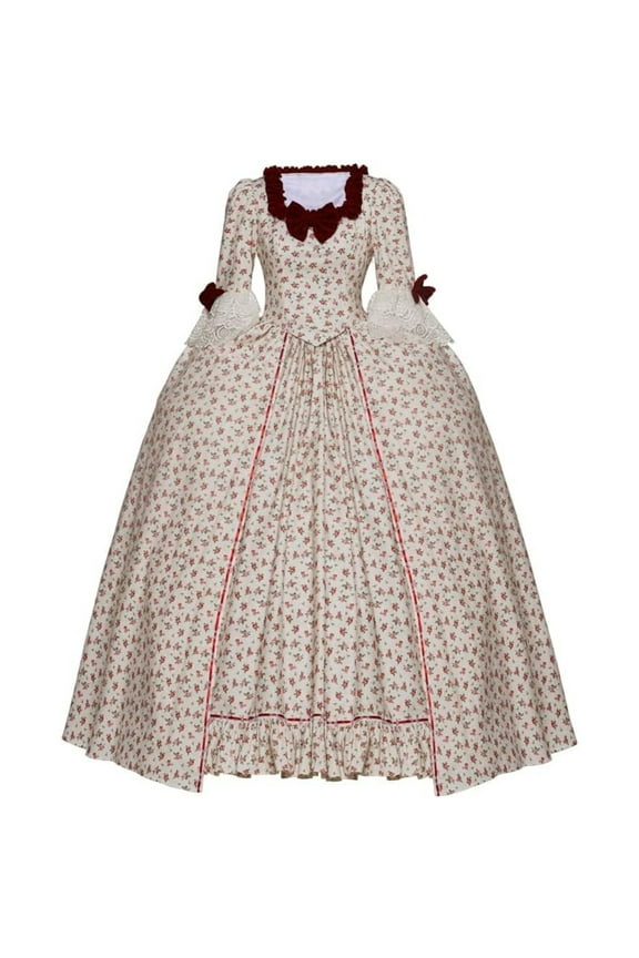 Women's Red Floral Marie Antoinette Dress Rococo Renaissance Ball Gown Maiden Costume