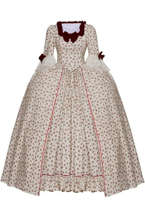 Women's Red Floral Marie Antoinette Dress Rococo Renaissance Ball Gown