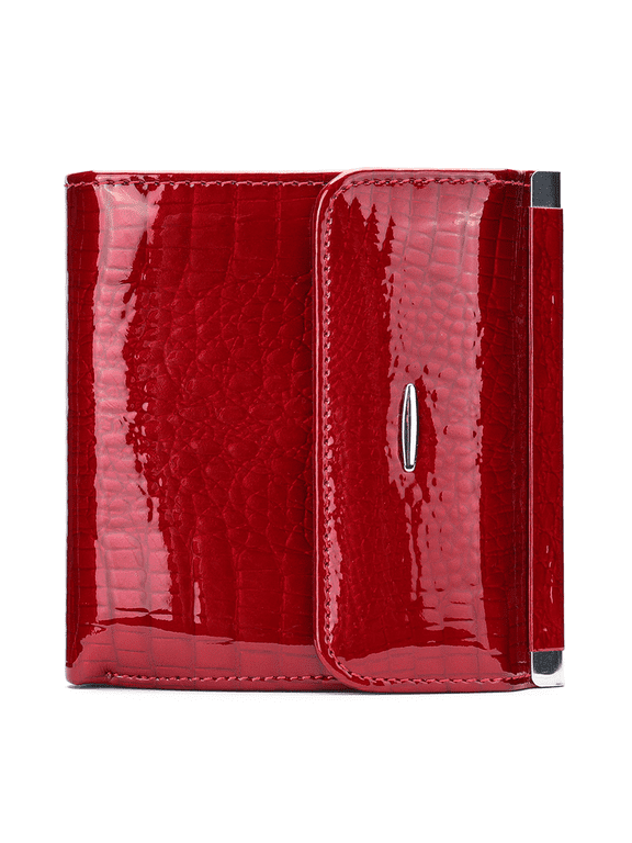 Women’s Red Genuine Leather RFID Blocking Bifold Wallet Clutch Purse with Card Slots, Bill Compartments, Photo Holder & 2 SD Card Holders