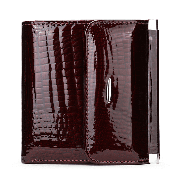 Women’s Red Genuine Leather RFID Blocking Bifold Wallet Clutch Purse with Card Slots, Bill Compartments, Photo Holder & 2 SD Card Holders