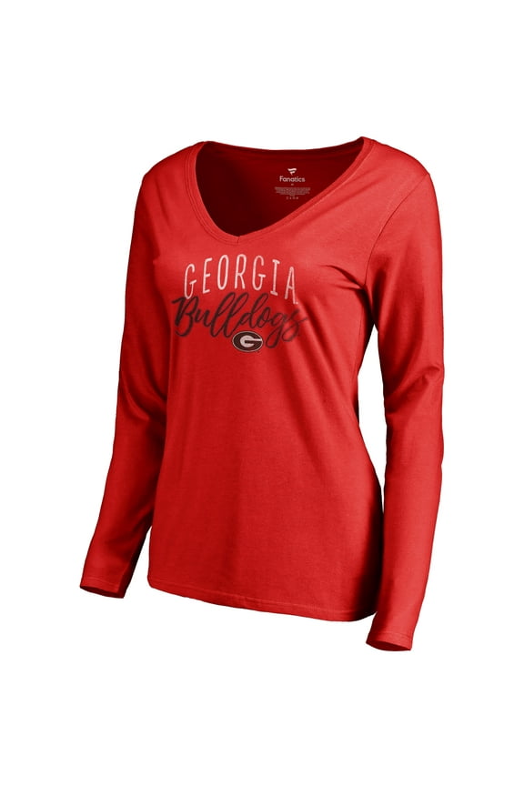 Women's Red Georgia Bulldogs Graceful Long Sleeve V-Neck T-Shirt