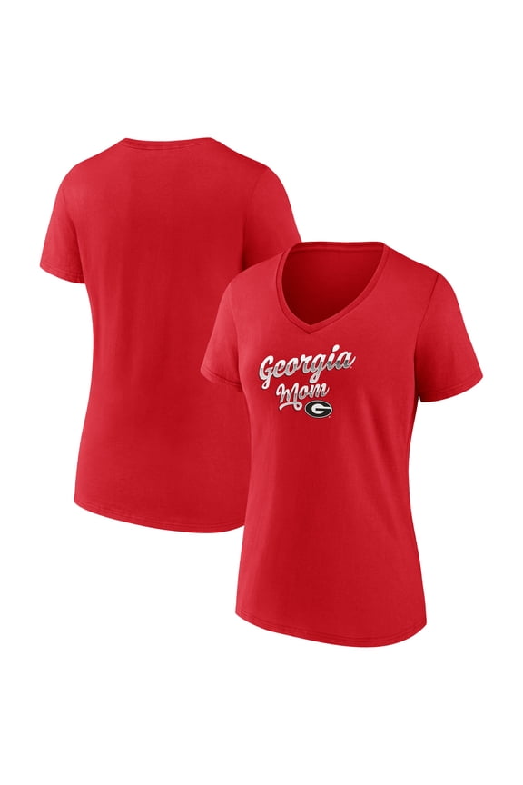Women's Red Georgia Bulldogs Team Mom V-Neck T-Shirt