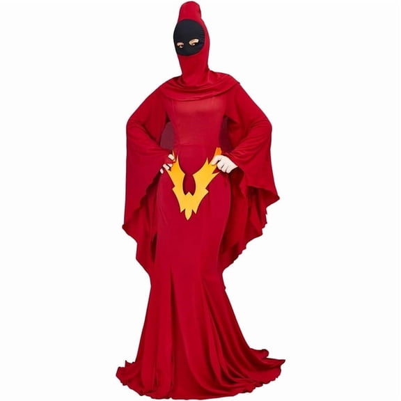 Women's Red Gothic Long Dress Set with Mask Mystic Dark Fantasy Fashion Wear