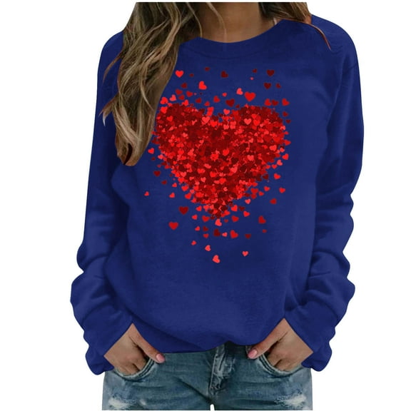 Women's Red Heart Sweatshirt for Valentines Day Cute Crewneck Long Sleeve Raglan Shirt Pullover Top