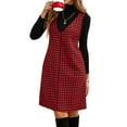 thumbnail image 1 of Women's Red Houndstooth V-Neck Sleeveless Mini Dress for Daily Wear [ZhiHiMeRi] | XL, 1 of 6