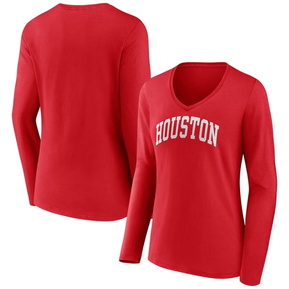 Women's Red Houston Cougars Arch Long Sleeve V-Neck T-Shirt