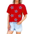 thumbnail image 1 of Women's Red July 4th Sequin Star Graphic T-Shirt for Independence Day | [ZhiHiMeRi] | (US 20-22)2XL, 1 of 6