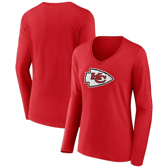 Women's  Red Kansas City Chiefs Primary Logo Long Sleeve V-Neck T-Shirt