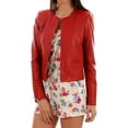 thumbnail image 1 of Women's Red Lambskin Real Leather Stylish Jacket Biker Motorcycle Slim Fit Coat W446, 1 of 4
