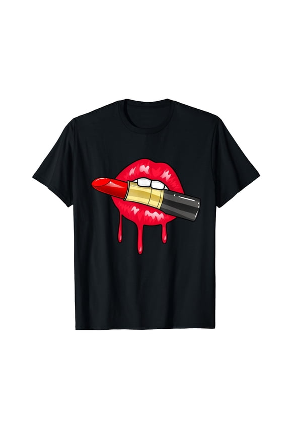 Women's Red Lipstick Juicy Sexy Lips Makeup Lip Color T-Shirt