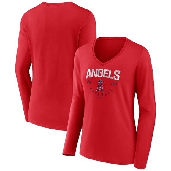Women's Red Los Angeles Angels Live For It Long Sleeve Long Sleeve V-Neck T-Shirt