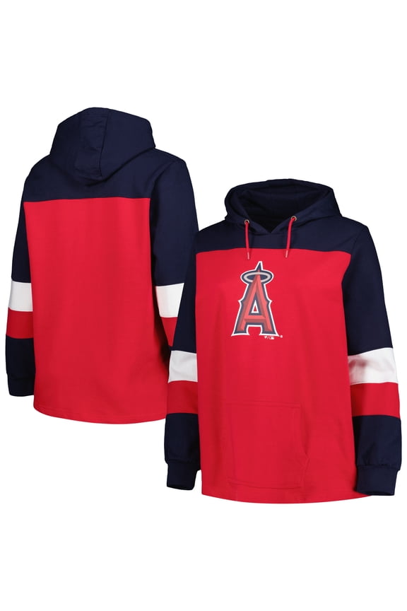 Women's Red Los Angeles Angels Plus Size Colorblock Pullover Hoodie