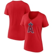 Womens Red Los Angeles Angels Team Color Primary Logo V-Neck T-Shirt
