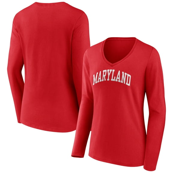 Women's Red Maryland Terrapins Arch Long Sleeve V-Neck T-Shirt
