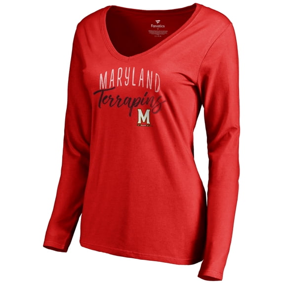 Women's Red Maryland Terrapins Graceful Long Sleeve V-Neck T-Shirt