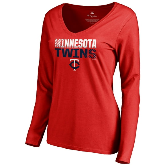 Women's Red Minnesota Twins Fade Out V-Neck Long Sleeve T-Shirt