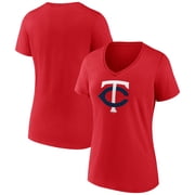 Womens Red Minnesota Twins Official Logo V-Neck T-Shirt