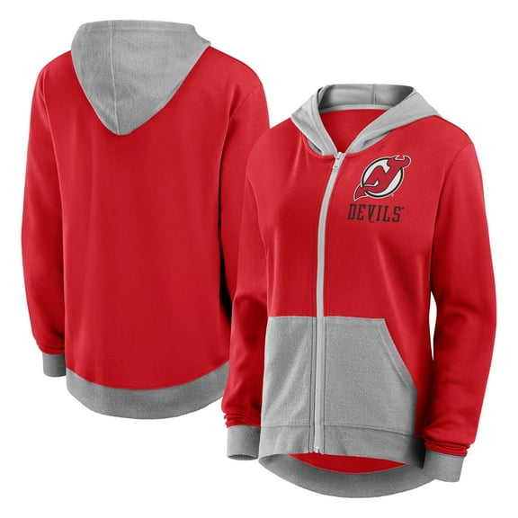 Women's Logo Athletic Red New Jersey Devils Hit It French Terry Full-Zip Hoodie