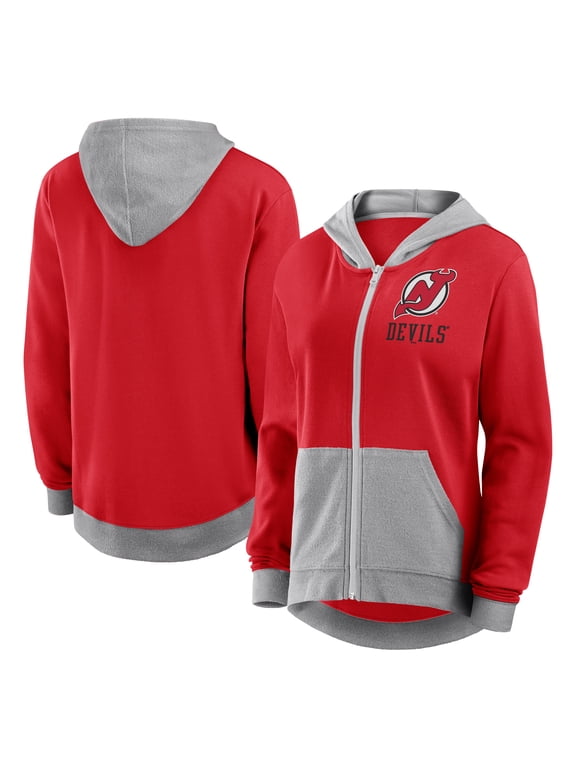 Women's Logo Athletic Red New Jersey Devils Hit It French Terry Full-Zip Hoodie