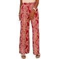 thumbnail image 1 of Women's Red Paisley Printed High Waist Straight Leg Pants with Button Detailing - [ZhiHiMeRi] | (US 12-14)L, 1 of 12