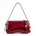 thumbnail image 1 of Women's Red Patent Leather Shoulder Bag with Curved Flap Design, 1 of 8