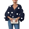 thumbnail image 1 of Women’s Polka Dot Blouse, Long Sleeve V-Neck Button Down Shirt, Casual Loose Fit Tops for Work or Daily Wear, 1 of 1