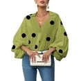 thumbnail image 1 of Women’s Red Polka Dot Blouse, Long Sleeve V-Neck Button Down Shirt, Casual Loose Fit Tops for Work or Daily Wear, 1 of 2
