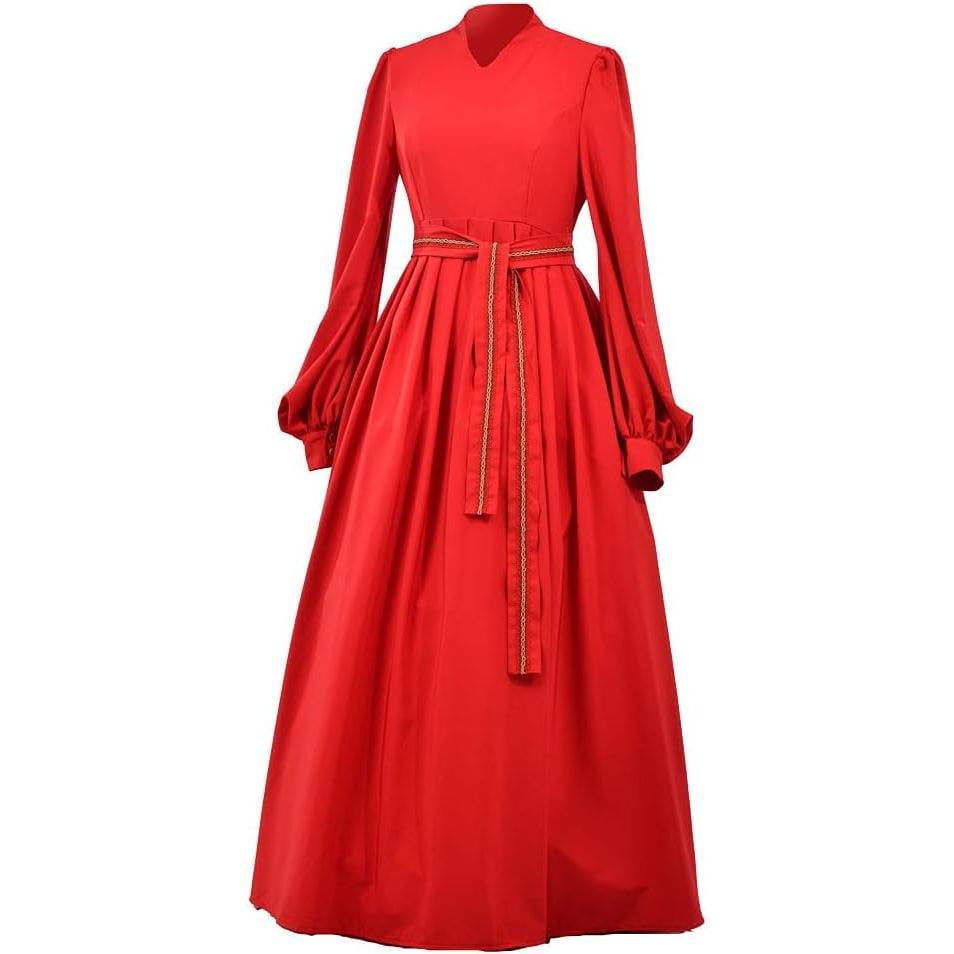 red long sleeve peasant dress Vintage Regency Red Long Sleeve Dress Women Empire Waist Princess Style  Evening Gown