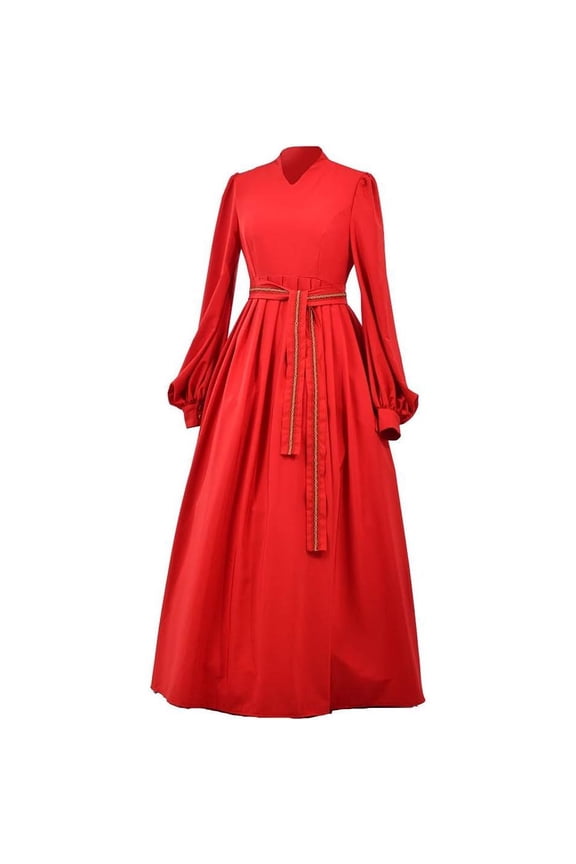Women's Red Regency Vintage Gown Long Sleeve Peasant Princess Dress