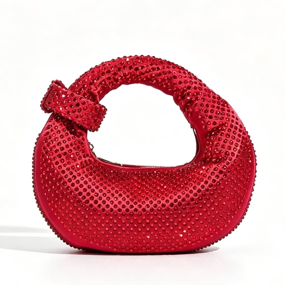 Remanland Women's Satin Evening Crescent Handbag, Red