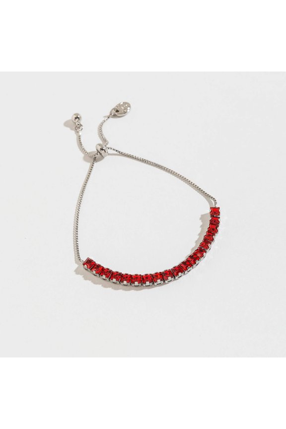 Women's Red Rhinestone Pull Cord Silver Bracelet by Howard's