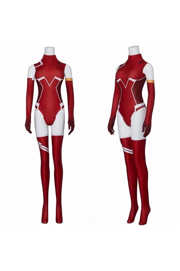 Women's Red Spandex Bodysuit Jumpsuit with Gloves and Stockings Tactical Heroine Style Outfit