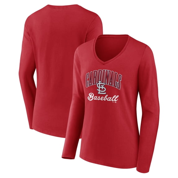 Women's Red St. Louis Cardinals Victory Script Long Sleeve V-Neck T-Shirt