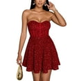 thumbnail image 1 of Women's Red Strapless Sequin Dress – Sexy Bodycon Cocktail Party Gown for Valentine's Day Prom  Holiday Events, 1 of 6