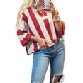 thumbnail image 1 of Women's Red Stripe Colorblock V Neck Sweater – Casual Bracelet Sleeve for Daily Wear | XL, 1 of 5
