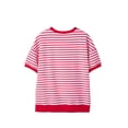 thumbnail image 1 of Women's Red Stripe Drop Shoulder Half Sleeve T-Shirt – Casual Summer Essential for Daily Wear, XL, 1 of 11